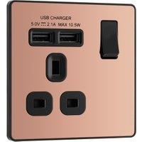 BG Evolve 13A Single Switched Power Socket & 2 x USB (2.1A) - Polished Copper