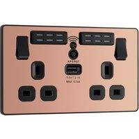 BG Evolve 13A Wi-Fi Extender Double Switched Power Socket & 1 x USB (2.1A) - Polished Copper