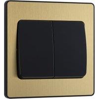 BG Evolve 2 Way 20A 16Ax Wide Rocker Double Light Switch - Brushed Brass