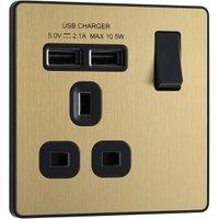 BG Evolve 13A Single Switched Power Socket & 2 x USB (2.1A) - Brushed Brass