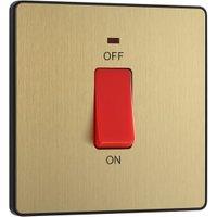 BG Evolve 45A Square Double Pole Switch with Led Power Indicator - Brushed Brass