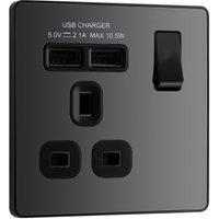 BG Evolve Single Switched 13A Power Socket with 2 x USB (2.1A) - Black Chrome