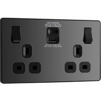 BG Evolve Double Switched 13A Power Socket with USB C 30W & USB A (2.1A) - Black Chrome