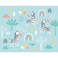 Origin Murals Dancing Zebras Blue Wall Mural - 3 x 2.4m