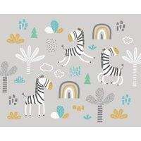 Origin Murals Dancing Zebras Grey Wall Mural - 3 x 2.4m