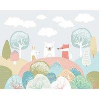 Origin Murals Woodland Friends Grey Wall Mural - 3 x 2.4m