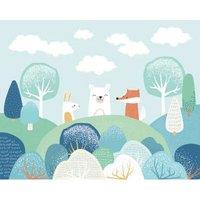 Origin Murals Woodland Friends Blue Wall Mural - 3 x 2.4m
