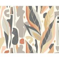 Origin Murals Abstract Leaf Shapes Grey Wall Mural - 3.5 x 2.8m