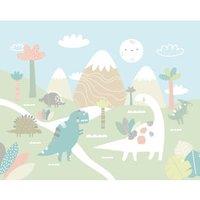 Origin Murals Dinosaur Land Pastel Wall Mural - 3.5 x 2.8m
