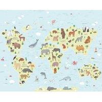 Origin Murals Childrens World Map Blue Wall Mural - 3.5 x 2.8m