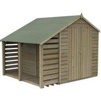 Forest Garden 4Life Apex Overlap Pressure Treated Double Door Windowless Shed with Lean-To - 8 x 6ft
