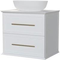 Duarti by Calypso Kentchurch Glacier White Wall Hung Vanity with Bredon Countertop Basin, Worktop & Brass Handles - 600mm