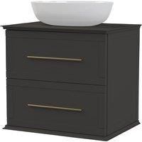 Duarti by Calypso Kentchurch Strata Grey Wall Hung Vanity with Bredon Countertop Basin, Worktop & Brass Handles - 600mm