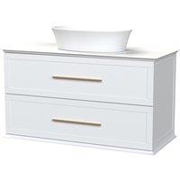 Duarti by Calypso Kentchurch Glacier White Wall Hung Vanity with Hanbury Countertop Basin, Worktop & Brass Handles - 1000mm
