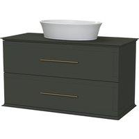 Duarti by Calypso Kentchurch Juniper Green Wall Hung Vanity with Hanbury Countertop Basin, Worktop & Brass Handles - 1000mm