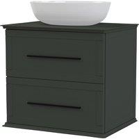 Duarti by Calypso Kentchurch Juniper Green Wall Hung Vanity with Bredon Countertop Basin, Worktop & Black Handles - 600mm