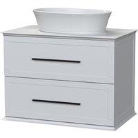 Duarti by Calypso Kentchurch Glacier White Wall Hung Vanity with Hanbury Countertop Basin, Worktop & Black Handles - 750mm