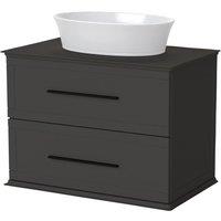 Duarti by Calypso Kentchurch Strata Grey Wall Hung Vanity with Hanbury Countertop Basin, Worktop & Black Handles - 750mm