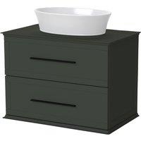 Duarti by Calypso Kentchurch Juniper Green Wall Hung Vanity with Hanbury Countertop Basin, Worktop & Black Handles - 750mm