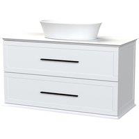 Duarti by Calypso Kentchurch Glacier White Wall Hung Vanity with Hanbury Countertop Basin, Worktop & Black Handles - 1000mm