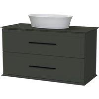 Duarti by Calypso Kentchurch Juniper Green Wall Hung Vanity with Hanbury Countertop Basin, Worktop & Black Handles - 1000mm