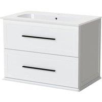 Duarti by Calypso Kentchurch Glacier White Wall Hung Vanity with Farley Recessed Basin & Black Handles - 750mm