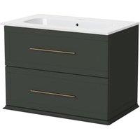Duarti by Calypso Kentchurch Juniper Green Wall Hung Vanity with Farley Recessed Basin & Brass Handles - 750mm