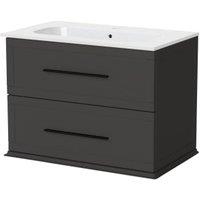 Duarti by Calypso Kentchurch Strata Grey Wall Hung Vanity with Farley Recessed Basin & Black Handles - 750mm