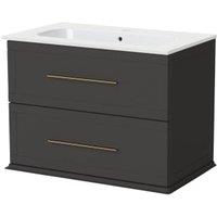 Duarti by Calypso Kentchurch Strata Grey Wall Hung Vanity with Farley Recessed Basin & Brass Handles - 750mm