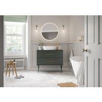 Duarti by Calypso Kentchurch Juniper Green Vanity with Hanbury Countertop Basin, 200mm Legs, Worktop & Brass Handles - 1000mm