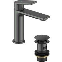 Bristan Frammento Cold Start Basin Mixer with Clicker Waste - Brushed Anthracite