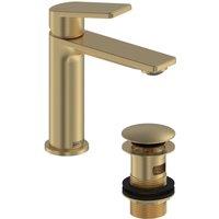 Bristan Frammento Cold Start Small Basin Mixer with Clicker Waste - Brushed Brass