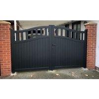 Readymade Black Aluminium Bell Curved Top Double Swing Partial Privacy Driveway Gate - 3250 x 2000mm