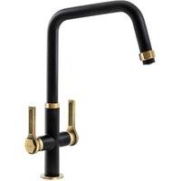 Abode Hex Dual Lever Monobloc Tap - Matt Black & Antique Brass