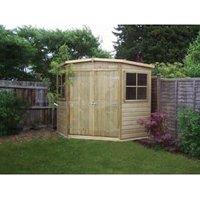 Shire Pent Shiplap Pressure Treated Double Door Corner Shed - 7 x 7ft