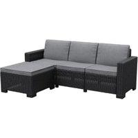 Keter California 3 Seater Outdoor Garden Furniture Chaise Longue - Graphite with Grey Cushions