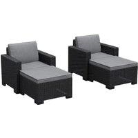Keter California 2 Seater Outdoor Balcony Deluxe Garden Furniture Set - Graphite with Grey Cushions