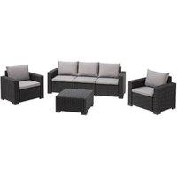 Keter California 5 Seater with 3 seater sofa and 2 lounge chairs Outdoor Garden Furniture Lounge Set - Graphite with Grey Cushions