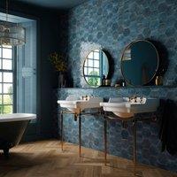 Wickes Boutique Wisteria Hexagon Blue Gloss Ceramic Wall Tile - 173 x 150mm - Block Colour
