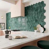 Wickes Boutique Wisteria Hexagon Green Gloss Ceramic Wall Tile - 173 x 150mm - Block Colour
