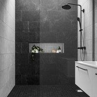 Wickes Boutique Lava Black Matt Porcelain Wall & Floor Tile - 600 X 300mm, M - Stone Effect