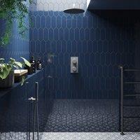 Wickes Boutique Clover Blue Gloss Ceramic Interior Wall Tile - 300 X 100mm, S - Block Colour