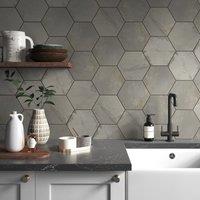 Wickes Boutique Hive Steel Matt Porcelain Wall & Floor Tile - 202 x 175mm - Stone Effect