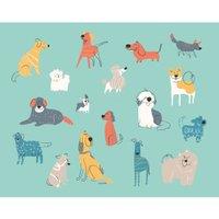 Origin Murals Happy Dogs Teal Blue Wall Mural - 3 x 2.4m