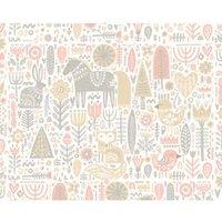 Origin Murals Scandi Forest Animals Pink & Grey Wall Mural - 3 x 2.4m