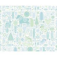 Origin Murals Scandi Forest Animals Teal Blue Wall Mural - 3 x 2.4m
