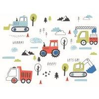 Origin Murals Tractors & Diggers Red Wall Mural - 3 x 2.4m