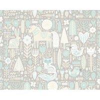 Origin Murals Scandi Forest Animals Grey Wall Mural - 3.5 x 2.8m