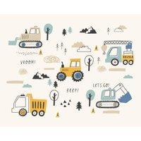 Origin Murals Tractors & Diggers Blue Wall Mural - 3.5 x 2.8m