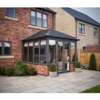 SOLid Roof Edwardian Dwarf Wall Conservatory with Grey Frame & Titanium Grey Tiles - 4 x 3m